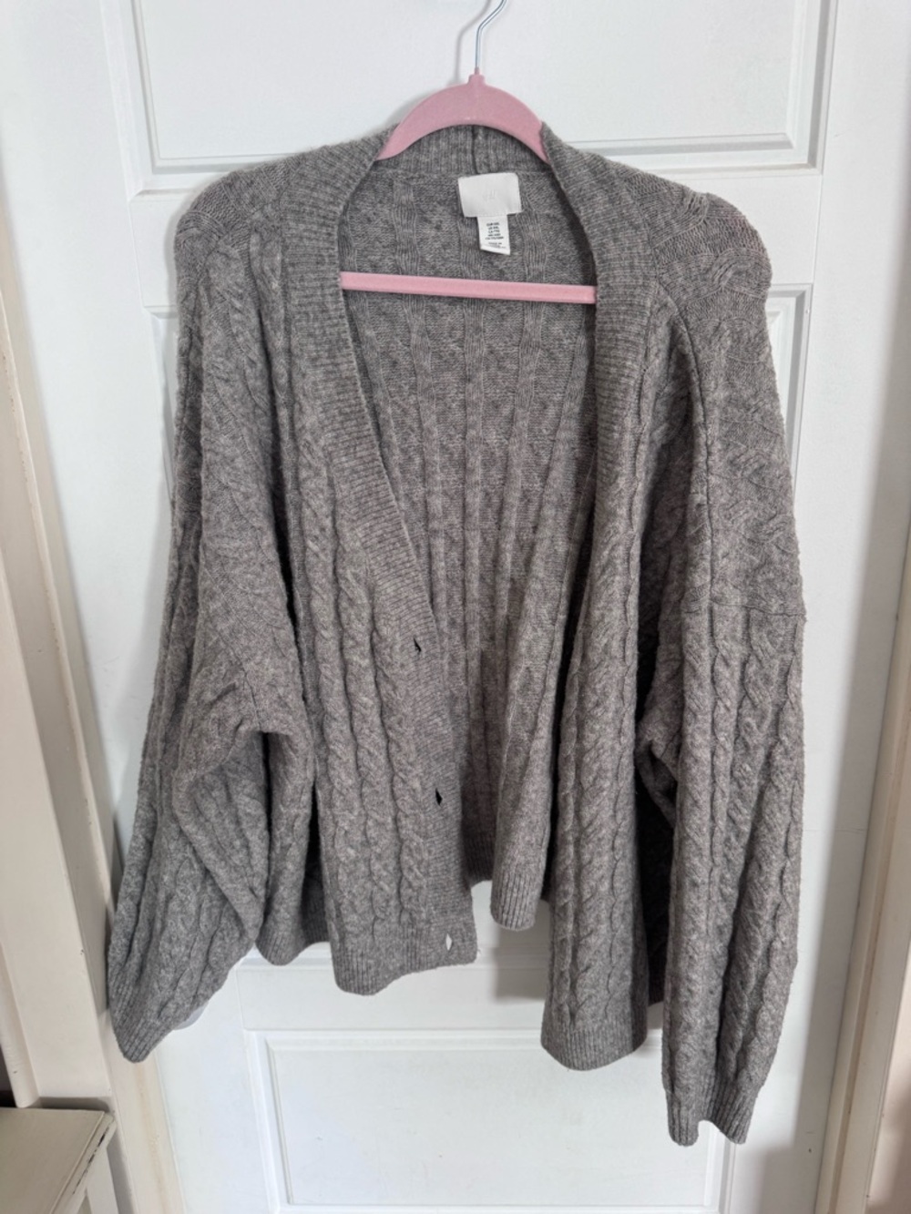 H&M Taupe Cable Knit Open Cardigan Sweater